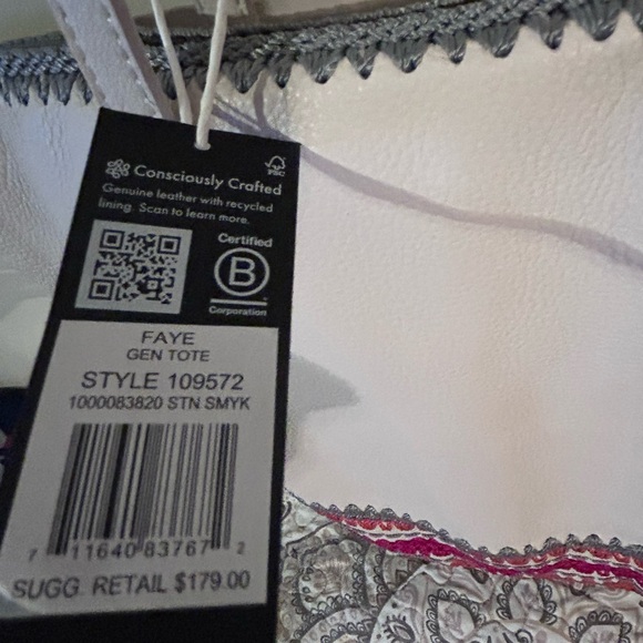 The Sak Faye Large Genuine Leather Tote Stone With Multicolored Crochet Stripes - Picture 7 of 13